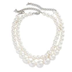 SUCHUANGUANG 2 Stück Vintage Perlen Perlen Halskette Schlüsselbeinkette Halsschmuck Perlen Halskette Perlen Material Geschenk für Mädchen Frau ABS+Perlen von SUCHUANGUANG