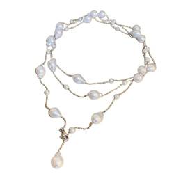 SUCHUANGUANG Doe Layer Halskette unverwechselbare Perlenpulloverkette langlebige lange Halskette stilvoller Halsschmuck für Frauen und Mädchen Kunststoff von SUCHUANGUANG