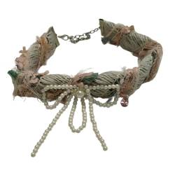 SUCHUANGUANG Elegante pelzige Halskette mit Schleife Perlen Schleifen Anhänger Schlüsselbeinkette Plüsch-Schlüsselbeinkette Ornament für Frauen Nachahmung von Perlen Stoff von SUCHUANGUANG