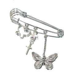 SUCHUANGUANG Exquisite silberne Schmetterlingsverschluss-Stiftkette einzigartige Schmetterlingsanhänger-Brosche stilvolles Accessoire Legierungsmaterial für Kleidung Legierung von SUCHUANGUANG