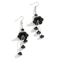 SUCHUANGUANG Gothic schwarze Blumen-Anhänger-Ohrringe Quasten-Ohrringe einzigartige Halloween-Tropfenohrringe für Frauen Mädchen Cosplay-Party von SUCHUANGUANG