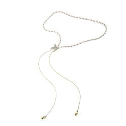 SUCHUANGUANG Halskette mit elegantem Schmetterlings-Anhänger Perlen-Chokerkette verstellbare Länge Halskette modischer Halsschmuck für Frauen Kunstperlen von SUCHUANGUANG