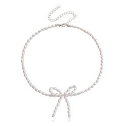 SUCHUANGUANG Halsketten mit künstlichen Perlen Halsschmuck Halskette mit Schleifenanhänger Halskette mit künstlichen Perlen Partyschmuck für Frauen und Mädchen von SUCHUANGUANG