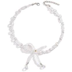 SUCHUANGUANG Handgefertigte Halskette mit Kristallperlen Schleife Anhänger Halskette eleganter Perlen Halsband bezaubernder Halsschmuck für Party und Alltag von SUCHUANGUANG