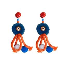 SUCHUANGUANG Modische blaue Kugelaugen-Ohrringe niedliche baumelnde Ohrringe Cartoon-Tropfenohrringe Plüschmaterial für Frauen und Mädchen Plüsch von SUCHUANGUANG