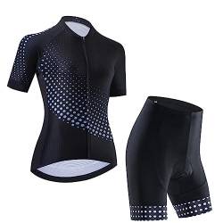 Damen Radtrikot Set Atmungsaktiv Rennrad Shirts Kit Kurzarm Radbekleidung mit 20D Gel Gepolsterte Trägerhose - - Groß von SUDUSUDO