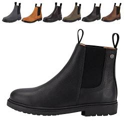 Chelsea Boot »NEW WORK« von SUEDWIND© | bequeme Stiefelette aus robustem Rindsleder Made in Portugal | Reitschuh mit Profil-Gummisohle und Innen-Leder | Schuh Schlupf Stiefel | Black Nubuck | Gr. 42 von SUEDWIND FOOTWEAR