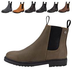 Chelsea Boot »NEW WORK« von SUEDWIND© | bequeme Stiefelette aus robustem Rindsleder Made in Portugal | Reitschuh mit Profil-Gummisohle und Innen-Leder | Schuh Schlupf Stiefel | Waxy Green | Gr. 43 von SUEDWIND FOOTWEAR