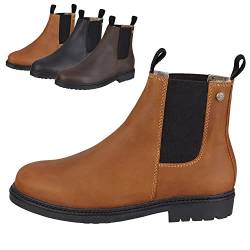 SUEDWIND FOOTWEAR Chelsea Boot »NEW WORK WINTER« bequeme Stiefelette aus Rindsleder Made in Portugal | Reitschuh mit robuster Gummisohle | Merino Lammfell | Schuh Schlupf Stiefel | Cognac 36 von SUEDWIND FOOTWEAR