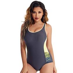 Badeanzug Damen Push Up Einteilige Bauchweg Gepolstert Racerback Sportbadeanzüge Bademode Swimsuit One Piece Bauchkontrolle Monokini Gerüscht Badebekleidung Beachwear von SUGSHYN