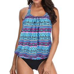 SUGSHYN Tankini für Damen, Meer, zwei Stück, Badeanzug für Damen, Push-Up, gepolstert, Strand, Sport, Schwimmen, Tanktop, Shorts, Sommer-Set, elegant, Damen, blau, L von SUGSHYN