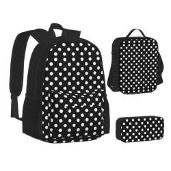 SUHNGE Büchertasche für Teenager, 3-in-1, Schulrucksäcke, Kinderrucksack, Schwarz und Weiß mit Punkten, Schwarz und Weiß gepunktet, Einheitsgröße von SUHNGE