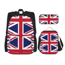 SUHNGE Dreieck Streifen Böhmisches Muster Druck 3 in 1 Büchertaschen-Sets Verstellbarer Schulterrucksack Mittagessen Tasche Federmäppchen Beutel Box, uk-flagge, Einheitsgröße von SUHNGE