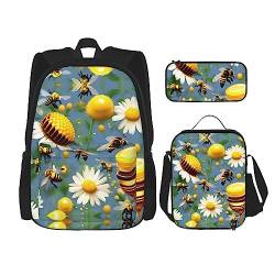 SUHNGE Lustige Flip-Flops, Hausschuhe, Kunst-Sandalen, Reiserucksack, 3-teiliges Set, leichte, wasserabweisende Büchertasche, Lunchtasche, Federmäppchen, Flying Bees Daisy Honig, Einheitsgröße von SUHNGE