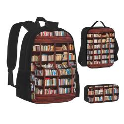 SUHNGE Rucksack, Lunchbox-Set, 3-in-1, Schul-Büchertasche und Federmäppchen, passende Kombination, Bücher, Einheitsgröße von SUHNGE