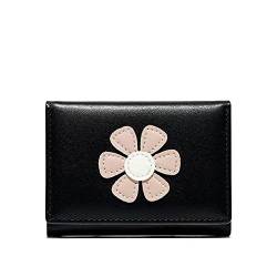 SUICRA Damen Geldbörse Brieftaschen Frauen Blumen Applikationen Süße Kawaii Kartenhalter Mädchen Geldbörse Koreanische Art Geld Tasche Mode Stilvolle Mini Geldbörse Ulzzang (Color : Black) von SUICRA