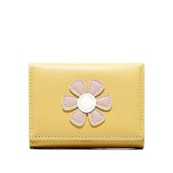 SUICRA Damen Geldbörse Brieftaschen Frauen Blumen Applikationen Süße Kawaii Kartenhalter Mädchen Geldbörse Koreanische Art Geld Tasche Mode Stilvolle Mini Geldbörse Ulzzang (Color : Yellow) von SUICRA