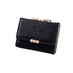 SUICRA Damen Geldbörse Brieftaschen & Inhaber Kurze Brieftasche Frauen Trifold Münze Geldbörse Perle Geldbörse Feste Farbe Kreditkartenhalter Taschen (Color : Black) von SUICRA