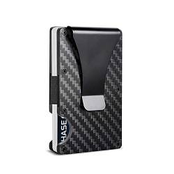 SUICRA Damen Geldbörse Carbon Fiber Card Holder Mini Slim Wallet Men Aluminum Metal Magic Wallet Small Thin Male Purses Money Bag Vallet (Color : Black) von SUICRA