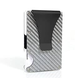 SUICRA Damen Geldbörse Carbon Fiber Card Holder Mini Slim Wallet Men Aluminum Metal Magic Wallet Small Thin Male Purses Money Bag Vallet (Color : Grijs) von SUICRA