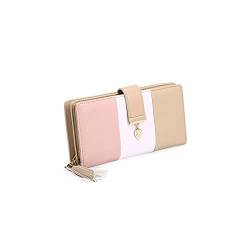 SUICRA Damen Geldbörse Damenbrieftasche mit Entmagnetisierung, hergestellt aus PU-Ledermaterial, mit kontrastierender Farbdesign (Color : Pink) von SUICRA