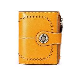 SUICRA Damen Geldbörse Echtes Leder Brieftaschen for Frauen, die kleine einfache Kurze Bifold-Mini-Münz-Taschengeldbörse for jugendlich Mädchen blockieren (Color : Yellow) von SUICRA