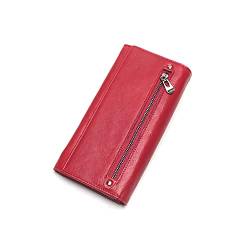 SUICRA Damen Geldbörse Frauen Geldbörse Echtes Leder Brieftasche Damen Mobiltelefon Clutch Tasche mit Kartenhalter Walet Lange Reißverschluss Münze Geldbörsen (Color : Red) von SUICRA