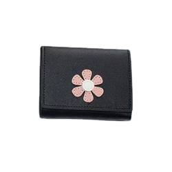 SUICRA Damen Geldbörse Frauen Nette Blume Brieftasche HASP Entworfen PU Leder Mädchen Münze Geldbörsen Weibliche Kartenhalter (Color : Black) von SUICRA