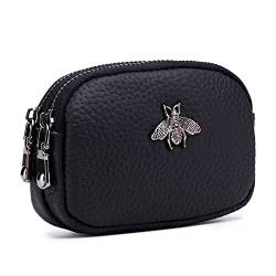 SUICRA Damen Geldbörse Genuine Leather Women Small Coin Wallet with Cute Bee Lady Zipper Money Purse Credit Card Holder (Color : Black) von SUICRA