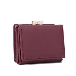 SUICRA Damen Geldbörse Kleine Clips Kupplung Kurze Brieftasche for Frauen Pu. Leder Münze Geldbörse Mini Kartenhalter Damen Brieftasche Weibliche Haspe Clutch (Color : Maroon) von SUICRA