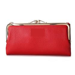 SUICRA Damen Geldbörse Luxury Wallets Long Card Holders Cow Leather Large Purse Female Clutches Money Wallets Brand Phone Purses (Color : Red) von SUICRA