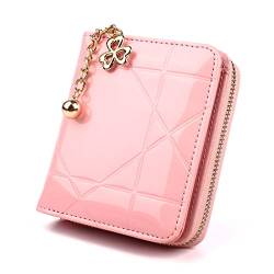 SUICRA Damen Geldbörse New Ladies Patent Leather Case Wallet Girls Coin Purse Women Credit Card Holder Case Short 3 Folding Solid Color Money Bag (Color : Pink) von SUICRA