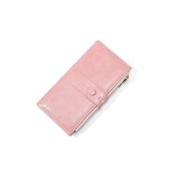 SUICRA Damen Geldbörse Ölwachs Brieftaschen für Frauen Lange Geldbörsen Große Kapazität Doppel Reißverschluss Brieftasche Kupplung Dame Geldbörse (Color : Pink) von SUICRA