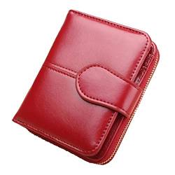 SUICRA Damen Geldbörse Pu. Leder Frauen Geldbörsen Kurze Brieftasche Öl Wachs Leder Dreifache Münzbörse Retro Feste Farbe Zipper Kartenhalter von SUICRA