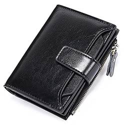 SUICRA Damen Geldbörse Small Wallet for Women Genuine Leather Bifold Compact Blocking Multifunction Womens Wallet (Color : Black) von SUICRA