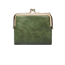 SUICRA Damen Geldbörse Women Wallet Short Bifold Retro Multifunction Coin Purse with Zip and Kiss Lock Green PU Leather Female Short Purses (Color : Green) von SUICRA