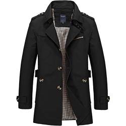 SUICRA Herrenmäntel 100% Baumwolle 2022 Frühling Herren Business Lange Jacke Gesteppte Lässige Windjacke Herren Trenchcoat Herren Mantel Plus (Color : Black, Size : M) von SUICRA