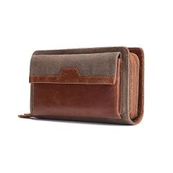 SUICRA Leder-Geldbörse Business männer Kupplung Brieftaschen Große Kapazität Doppel Reißverschluss Echtes Leder Lange Geldbörsen (Color : Brown) von SUICRA