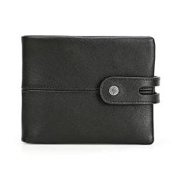 SUICRA Leder-Geldbörse Casual Men's Wallet Leather Short Coin Purse Buckle Design Wallet Leather Clutch Wallet for Men (Color : Black) von SUICRA