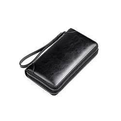 SUICRA Leder-Geldbörse Männer Geldbörsen Leder Männer Taschen Kupplungsbeutel Brieftasche Leder Lange Brieftasche mit Münztasche Reißverschluss Herren Geldbörse (Color : Black) von SUICRA