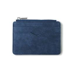 SUICRA Leder-Geldbörse Men's Card Wallet Short Matte Leather Retro Multi-Card Frosted Fabric Card Holder Money Minimalist Purse Transparent Coins (Color : Blue) von SUICRA