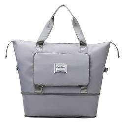 SUICRA Reisetasche Waterproof Sports Fitness Bag Adjustable Gym Yoga Bag Big Travel Duffle Handbag for Women Weekend Traveling Bag (Color : Grijs) von SUICRA