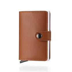 SUICRA Visitenkartenhalter Kartenhalter Herren Kartenetui für Damen Vintage Leder PU Metall Visitenkartenetui RFID Blockieren ID Bank Kreditkartenhülle Mini Wallet (Color : Coffee) von SUICRA