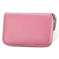 SUICRA Visitenkartenhalter Kartenhalter Herren Visitenkartenetui Echtes Leder Kreditkartenetui Damen Reißverschlusstasche Unisex Kartenetui Reißverschluss Geldbörse (Color : Pink) von SUICRA