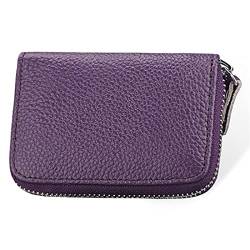 SUICRA Visitenkartenhalter Kartenhalter Herren Visitenkartenetui Echtes Leder Kreditkartenetui Damen Reißverschlusstasche Unisex Kartenetui Reißverschluss Geldbörse (Color : Purple) von SUICRA