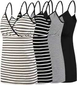 Still-Tops, Tankshirt, Cami, Schlaf-BH für Schwangerschaft und Stillen, O-schwarz/weiß gestreift/cremefarben gestreift/schwarz gestreift, Large von SUIEK