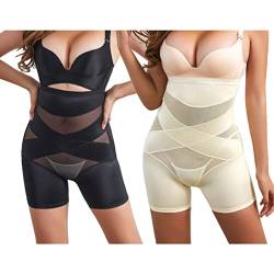 SUIUOI 2PCS Damen Shapewear Unterhose Bauchweg,Hohe Taille Figurenformend Miederpant Miederhose Mit Bein Shapewear,Miederslip Shaping Unterwäsche,Bauch-Weg-Effekt Stark Formt Sofort von SUIUOI