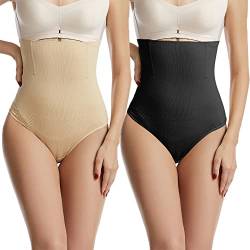 SUIUOI 2PCS Shapewear Damen Tummy Control Bodice Briefs High Waist Briefs,Seamless Underpants Breathable Bauchweg Unterhose Butt Lifter Shapewear Bauch-Weg-Effekt Shapewear Schwarz+Beige XL / 2XL von SUIUOI