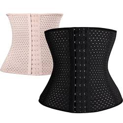 SUIUOI 2PCS Women’s Corset Waist Trainer, Waist Trainer with Soft Steel Rods,Figure-Shaping Waist Trainer, Tummy Control Corset,Waist Shaper, Sports Corset, Weight Loss Corset Schwarz+Beige L von SUIUOI