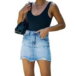 SUIUOI Damen Sommerrock Jeansrock,Rock Minirock Vintage High Waist Röcke A-Linie Flared Midi Röcke Taschensaum Rock mit Fransen von SUIUOI